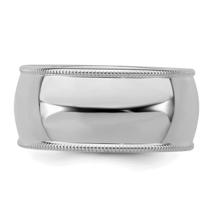 Sterling Silver Rhodium-plated 9mm Half Round Milgrain Size 6 Band
