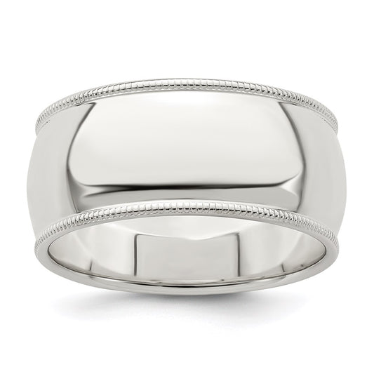 Sterling Silver 9mm Half Round Milgrain Size 10.5 Band