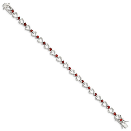 Sterling Silver Rhodium-plated Garnet Heart Bracelet
