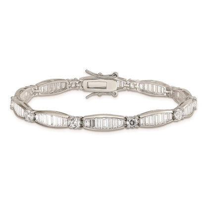 Sterling Silver Rhodium-plated Baguette and Round CZ Bracelet