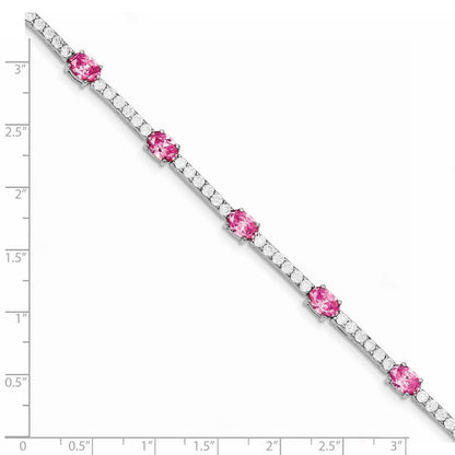 Sterling Silver Rhodium-plated 7inch Pink and Clear CZ Bracelet