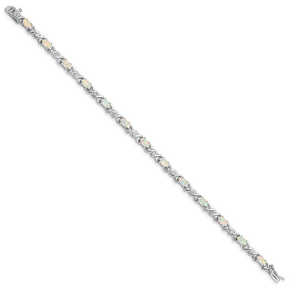 Sterling Silver Rhodium-plated White Created Opal and CZ 7.5inch Bracelet