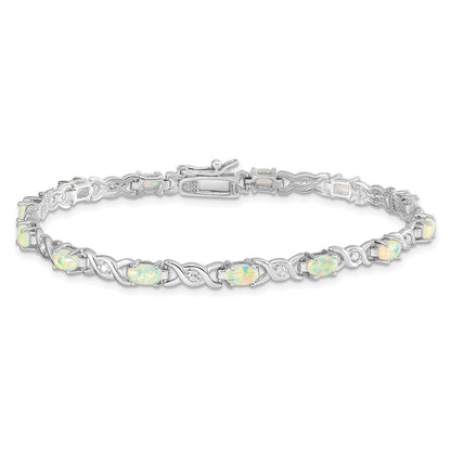 Sterling Silver Rhodium-plated White Created Opal and CZ 7.5inch Bracelet