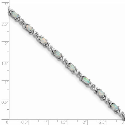 Sterling Silver Rhodium-plated White Created Opal and CZ 7.5inch Bracelet