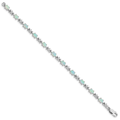 Sterling Silver Rhodium-plated CZ and Created Opal XO 7inch Bracelet