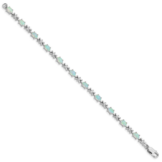 Sterling Silver Rhodium-plated CZ and Created Opal XO 7inch Bracelet