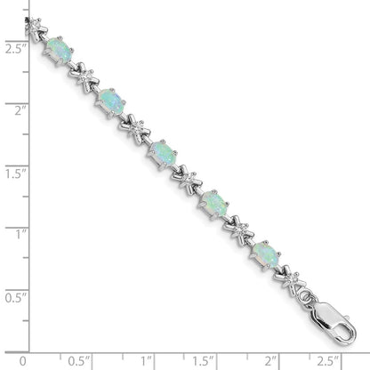 Sterling Silver Rhodium-plated CZ and Created Opal XO 7inch Bracelet