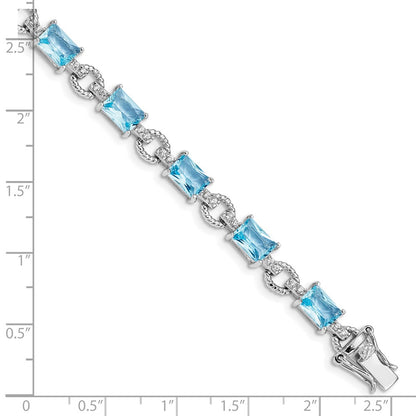 Sterling Silver Rhodium-plated Blue and Clear CZ Bracelet