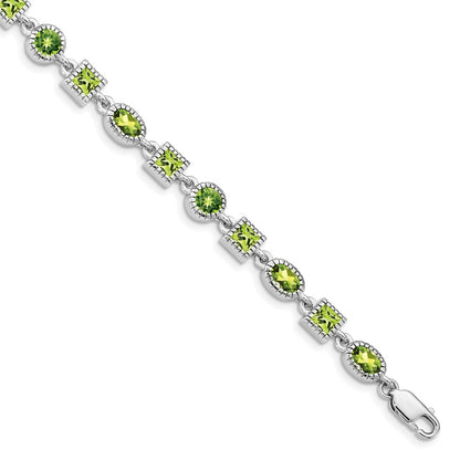 Sterling Silver Rhodium-plated Peridot Bracelet