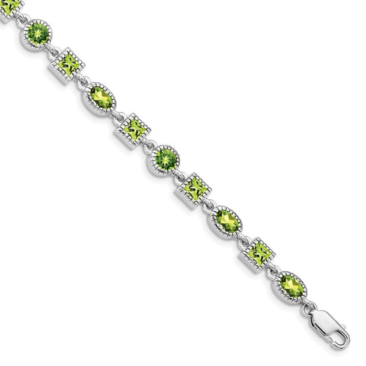 Sterling Silver Rhodium-plated Peridot Bracelet