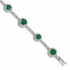 Sterling Silver Rhodium-plated Round Green and Clear CZ Halo 7.5 inch Bracelet
