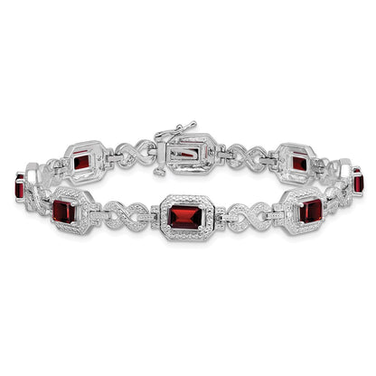 Sterling Silver Rhodium-plated Diamond & Garnet Bracelet
