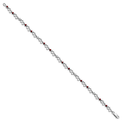 Sterling Silver Rhodium-plated Garnet & Diamond Bracelet