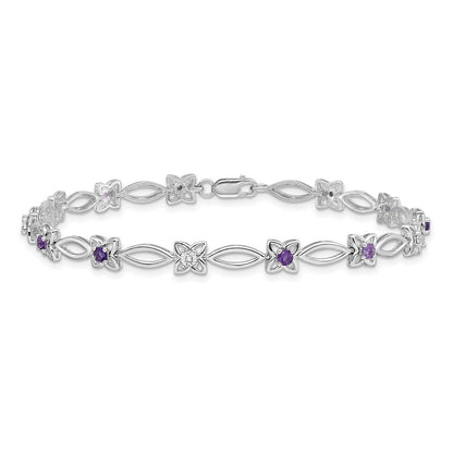 Sterling Silver Rhodium-plated Amethyst & Diamond Bracelet