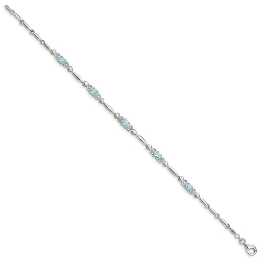 Sterling Silver Rhodium-plated Aquamarine and Diamond Bracelet