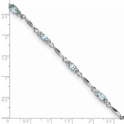 Sterling Silver Rhodium-plated Aquamarine and Diamond Bracelet