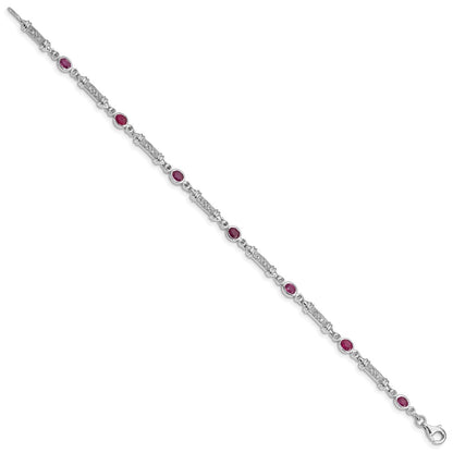 Sterling Silver Rhodium-plated Composite Ruby and Diamond Bracelet