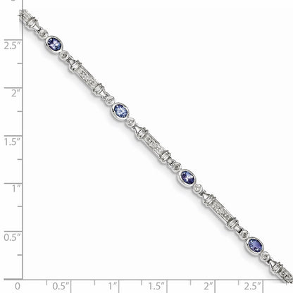 Sterling Silver Rhodium-plated Tanzanite and Diamond Bracelet