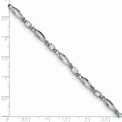 Sterling Silver Rhodium-plated Aquamarine and Diamond Bracelet