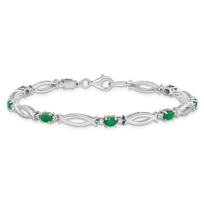 Sterling Silver Rhodium-plated Emerald and Diamond Bracelet