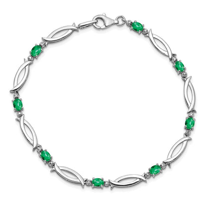Sterling Silver Rhodium-plated Emerald and Diamond Bracelet