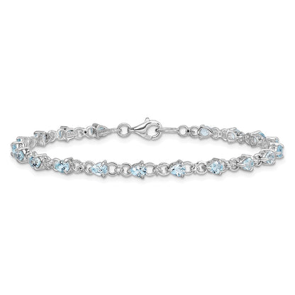 Sterling Silver Rhodium-plated Aquamarine and Diamond Bracelet