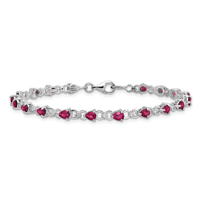 Sterling Silver Rhodium-plated Composite Ruby and Diamond Bracelet