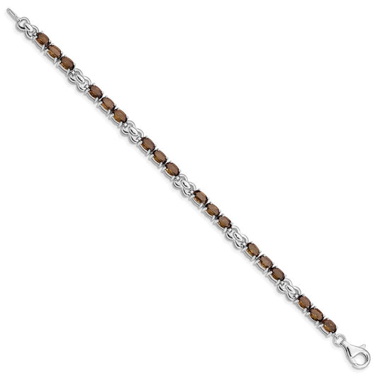 Sterling Silver Rhodium-plated Smoky Quartz Bracelet