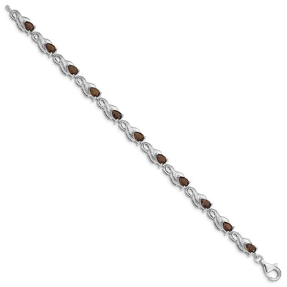 Sterling Silver Rhodium-plated Smoky Quartz Bracelet