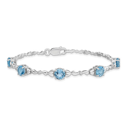Sterling Silver Rhodium-plated Lt. Swiss Blue Topaz & Diamond Bracelet