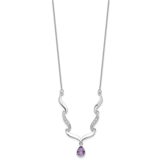Sterling Silver Rhodium-plated w/Amethyst & White Topaz w/2in. ext. Necklac