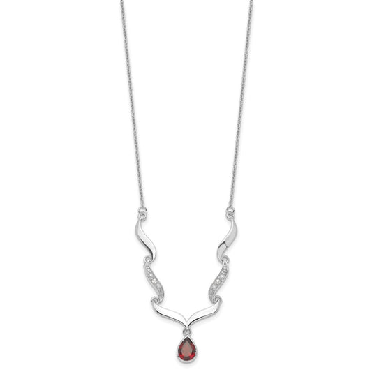 Sterling Silver Rhodium-plated w/Garnet & White Topaz w/2in. ext. Necklace