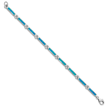 Sterling Silver Rhodium-plated Lab Created Opal Bars 7 inch Bracelet