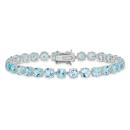 Sterling Silver Rhodium-plated Polished 5mm Blue Topaz Bracelet