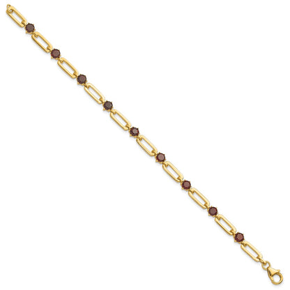 Sterling Silver Gold-tone 5mm 4.05GA Garnet Paperclip Chain Bracelet