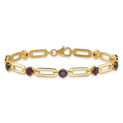 Sterling Silver Gold-tone 5mm 4.05GA Garnet Paperclip Chain Bracelet