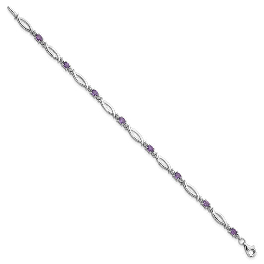 Sterling Silver Rhodium-plated Amethyst and Diamond 7.25in Bracelet