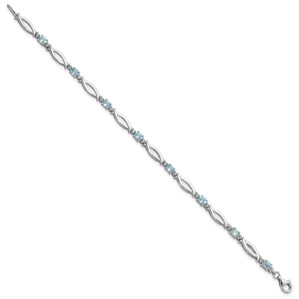 SS Rhodium-plated Light Swiss Blue Topaz and Diamond Bracelet