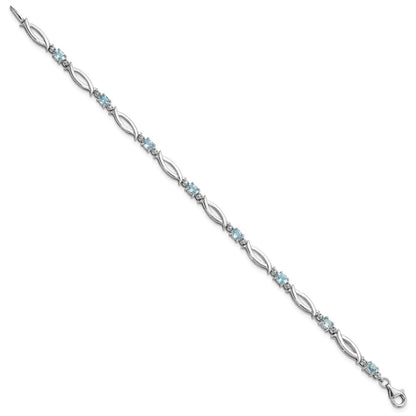 SS Rhodium-plated Light Swiss Blue Topaz and Diamond Bracelet