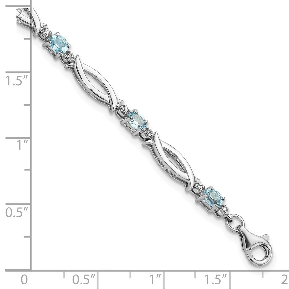 SS Rhodium-plated Light Swiss Blue Topaz and Diamond Bracelet
