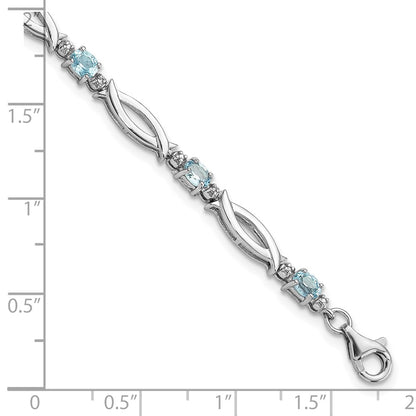 SS Rhodium-plated Light Swiss Blue Topaz and Diamond Bracelet