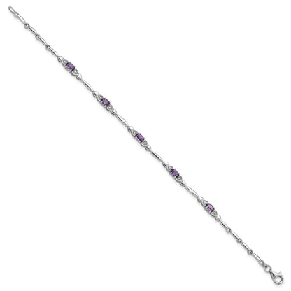 SS Rhodium-plated Amethyst and Diamond Heart 7.5in Bracelet