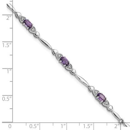 SS Rhodium-plated Amethyst and Diamond Heart 7.5in Bracelet