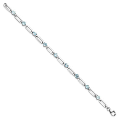 SS Rhod-plated 5mm 3.78BT Blue Topaz Paperclip Chain Bracelet