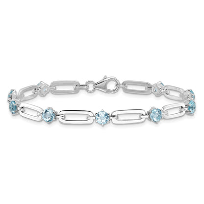 SS Rhod-plated 5mm 3.78BT Blue Topaz Paperclip Chain Bracelet