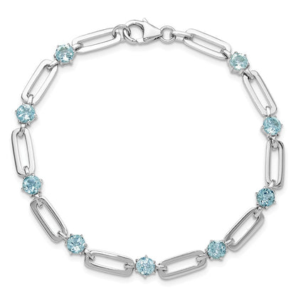 SS Rhod-plated 5mm 3.78BT Blue Topaz Paperclip Chain Bracelet