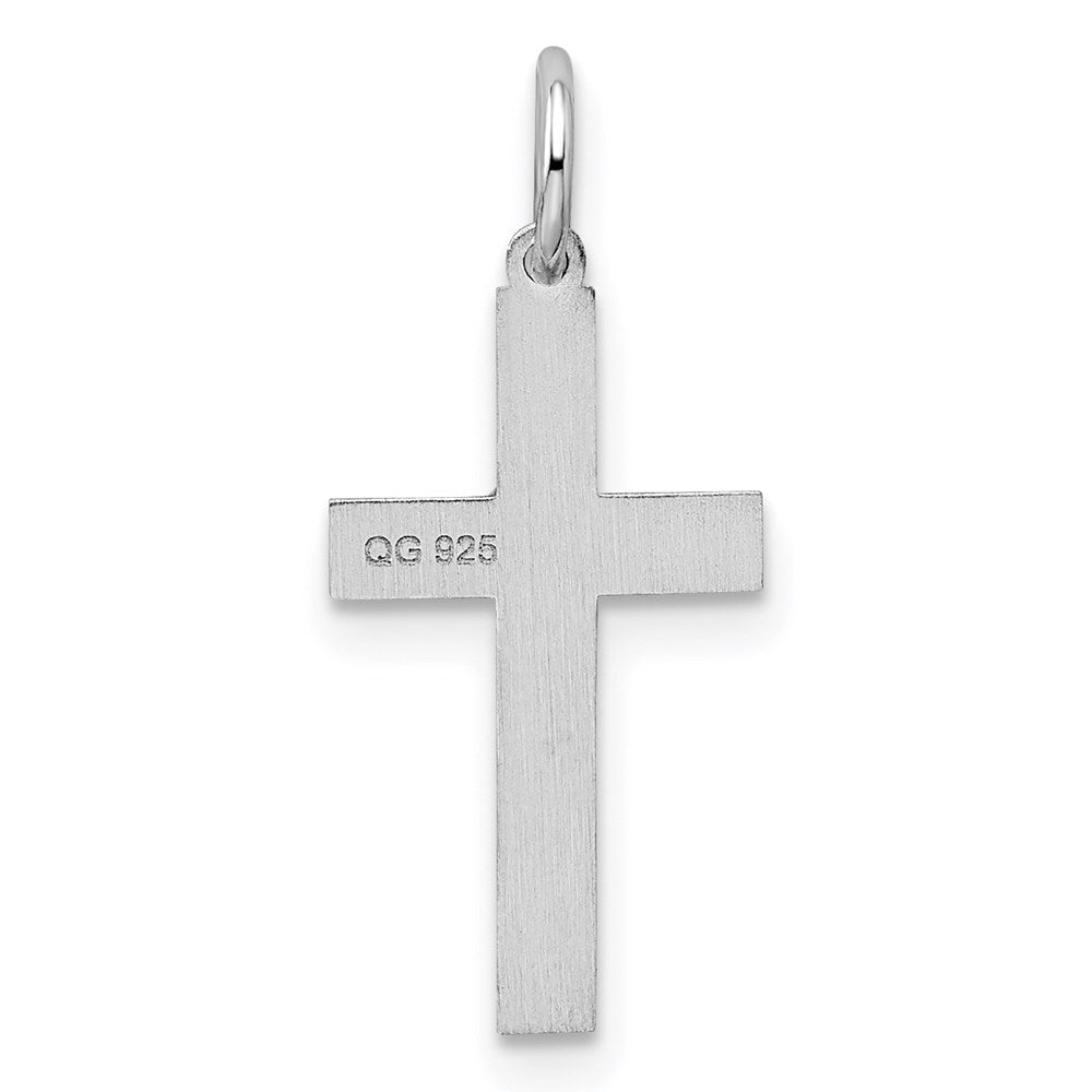 Sterling Silver Rhodium-plated Laser Designed Cross Charm