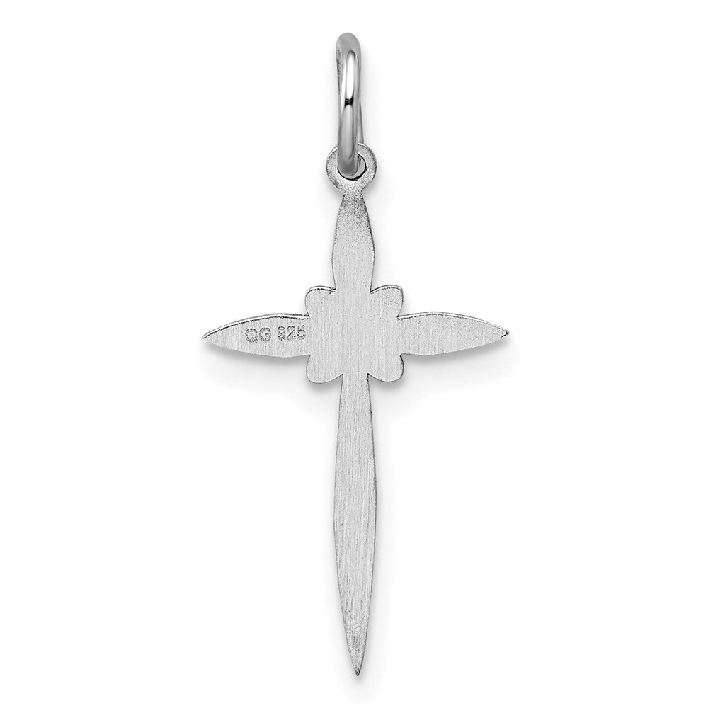Sterling Silver Rhodium-plated Laser Designed Cross Pendant