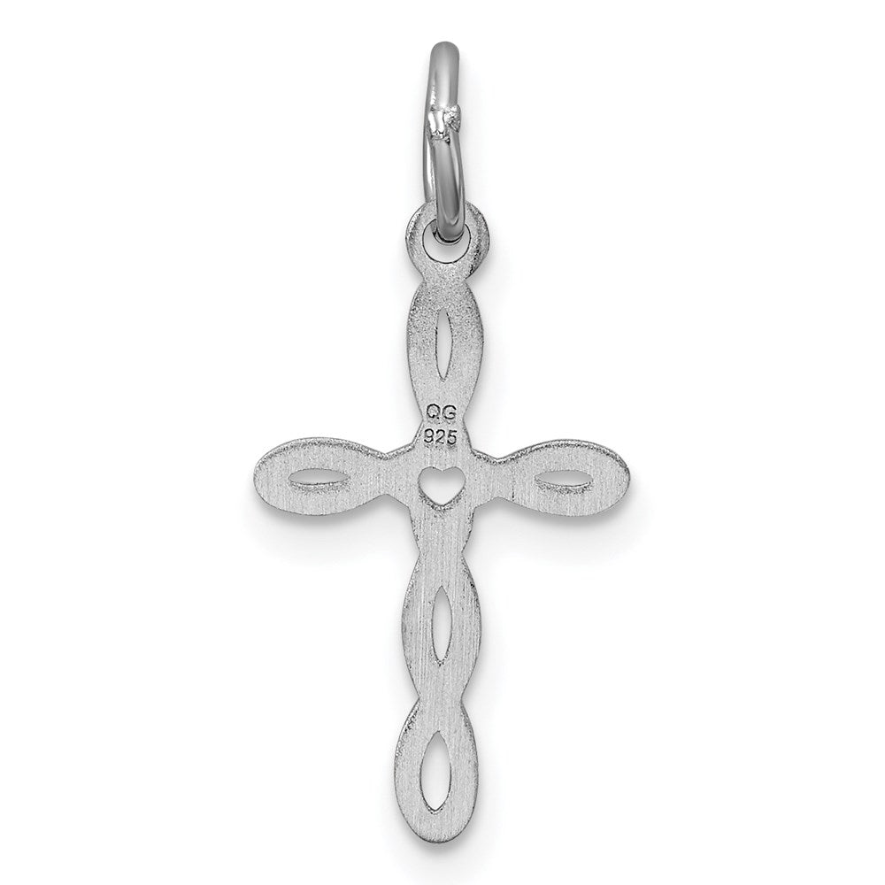 Sterling Silver Rhodium-plated Laser Designed Cross Charm