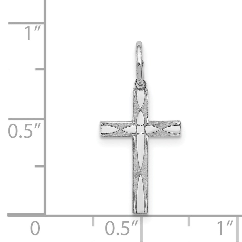 Sterling Silver Rhodium-plated Laser Designed Cross Charm